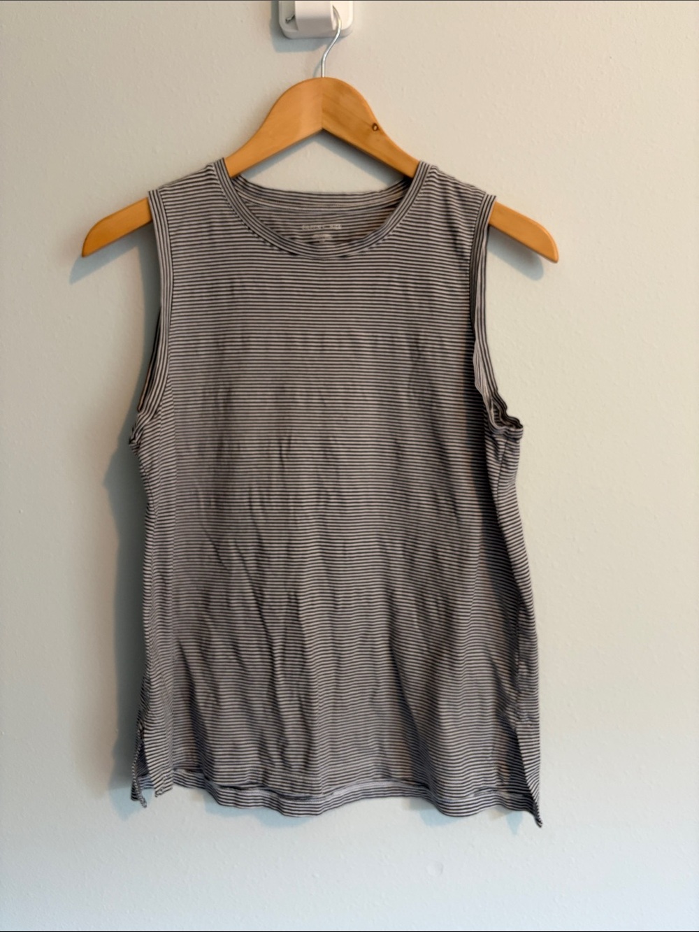 Eileen Fisher Gray and White Striped Sleeveless Tank